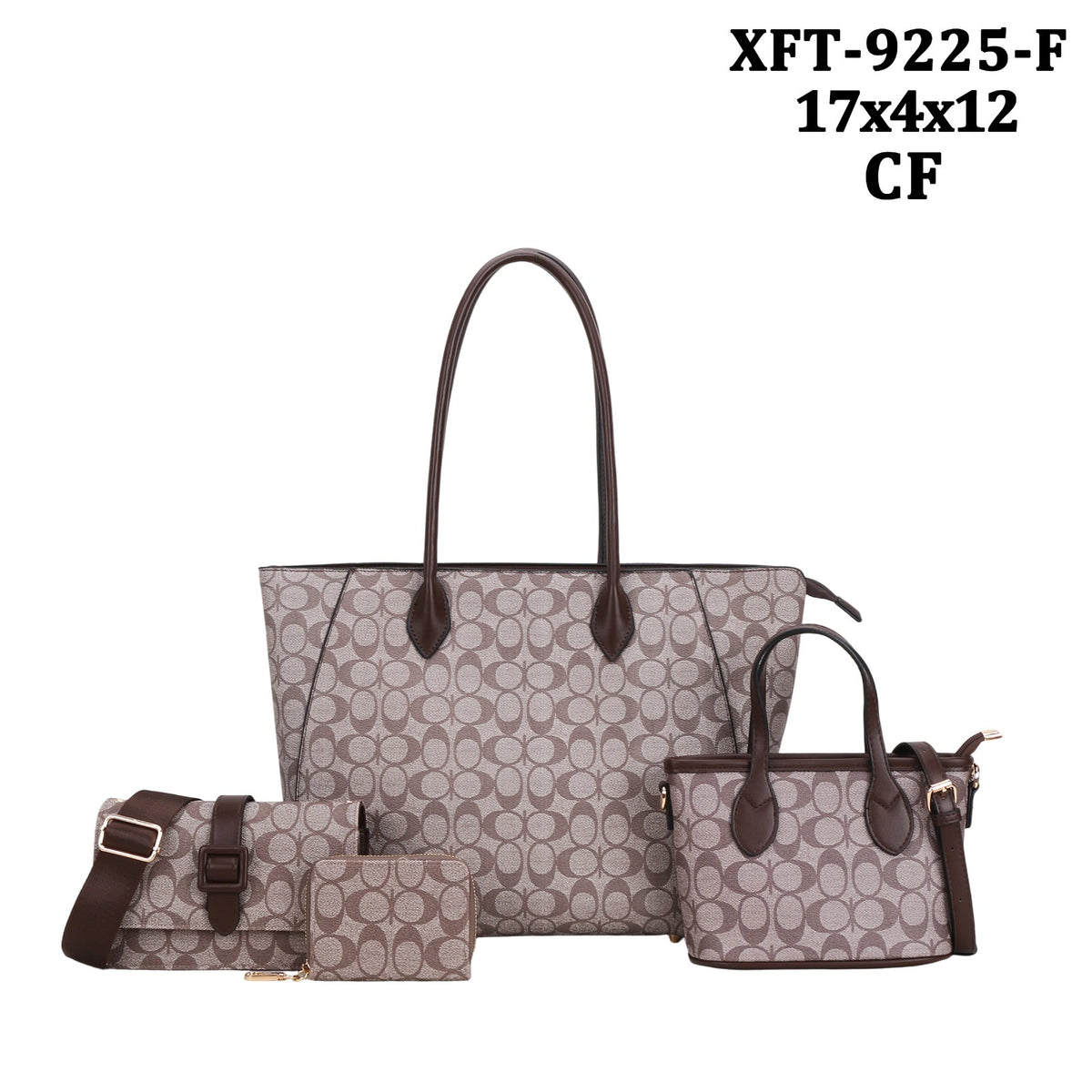 XFT-9225-F 4 in 1 Oval Print Design Tote Bag W Crossbody set and wallet