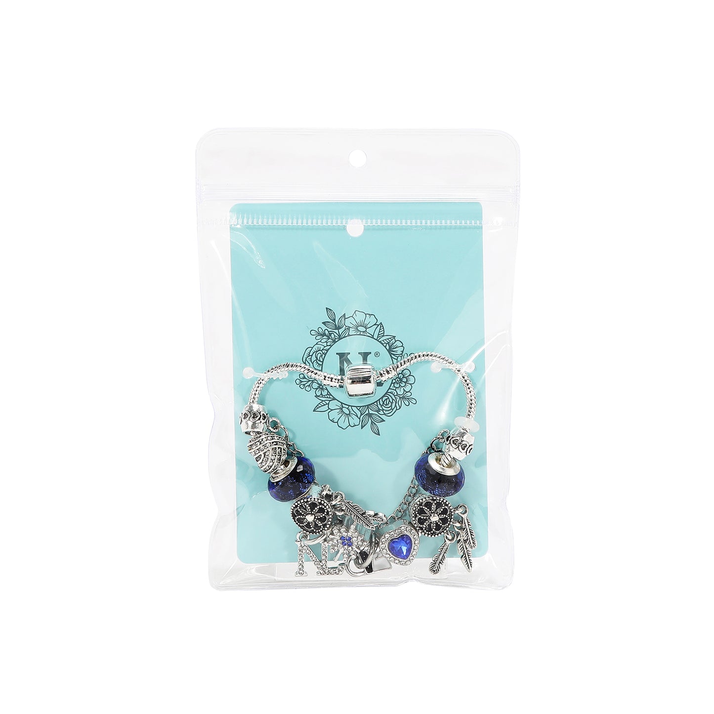 SILVER CHARM BRACELET BLUE - BR8006 BLACK