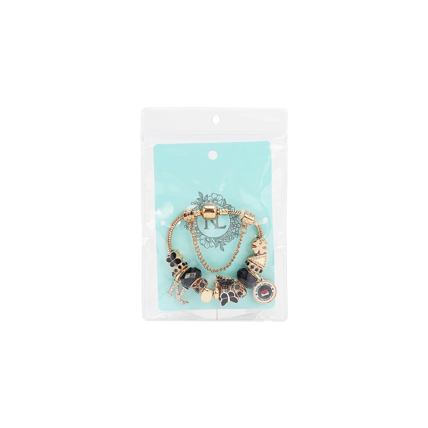 GOLD CHARM BRACELET BLACK - BR8009 BLACK