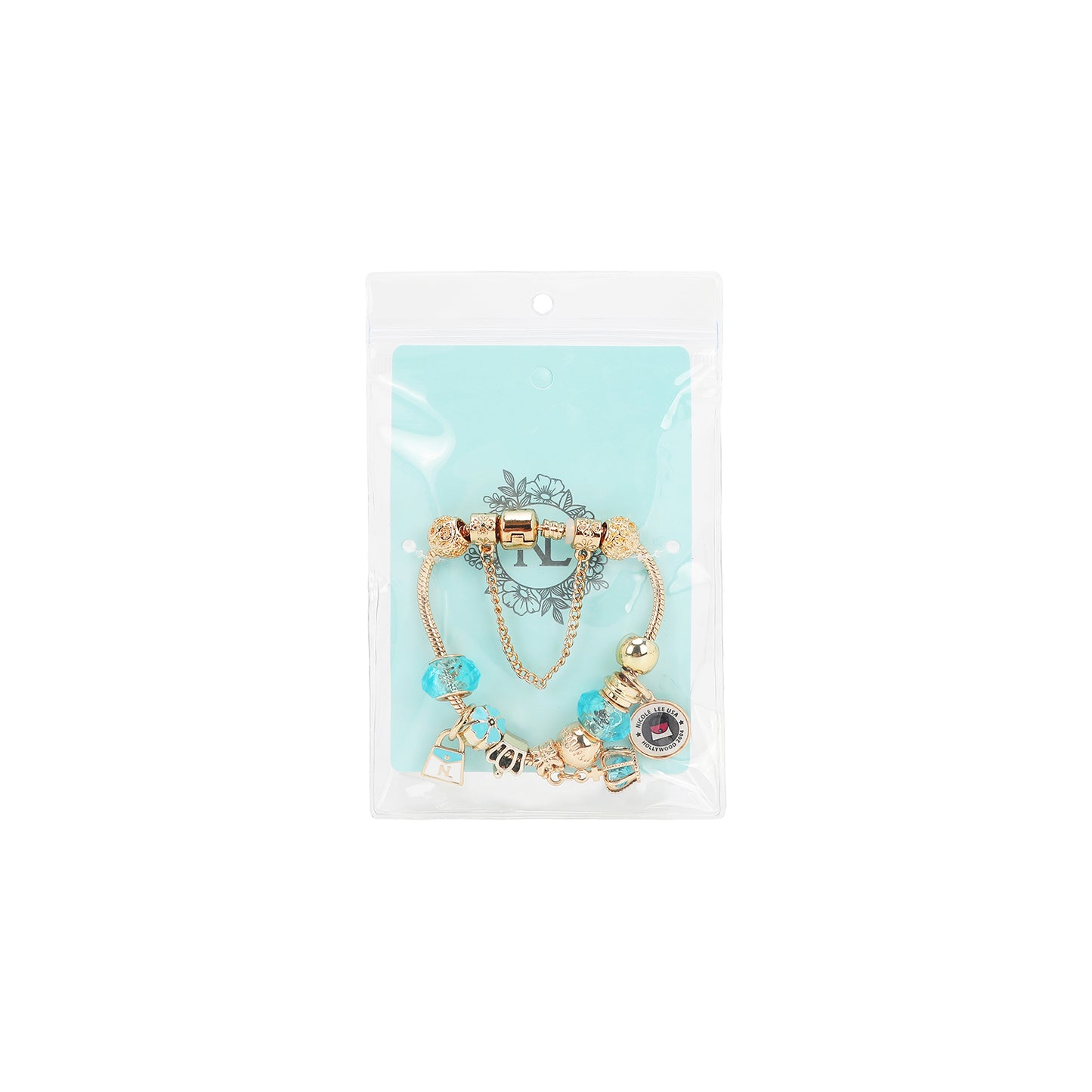 GOLD CHARM BRACELET BLUE - BR8012 GOLD BLUE