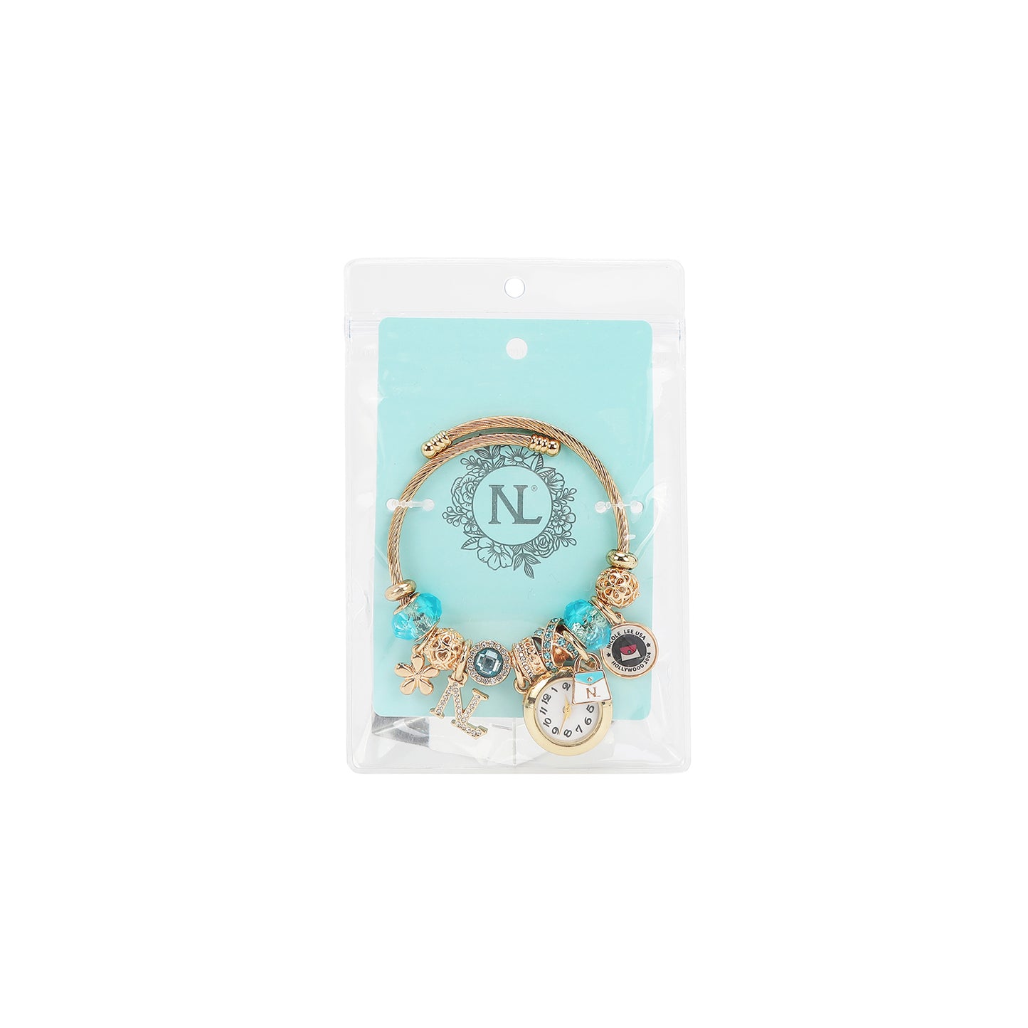 CHARM WATCH BRACELET BLUE - BR8014 GOLD BLUE