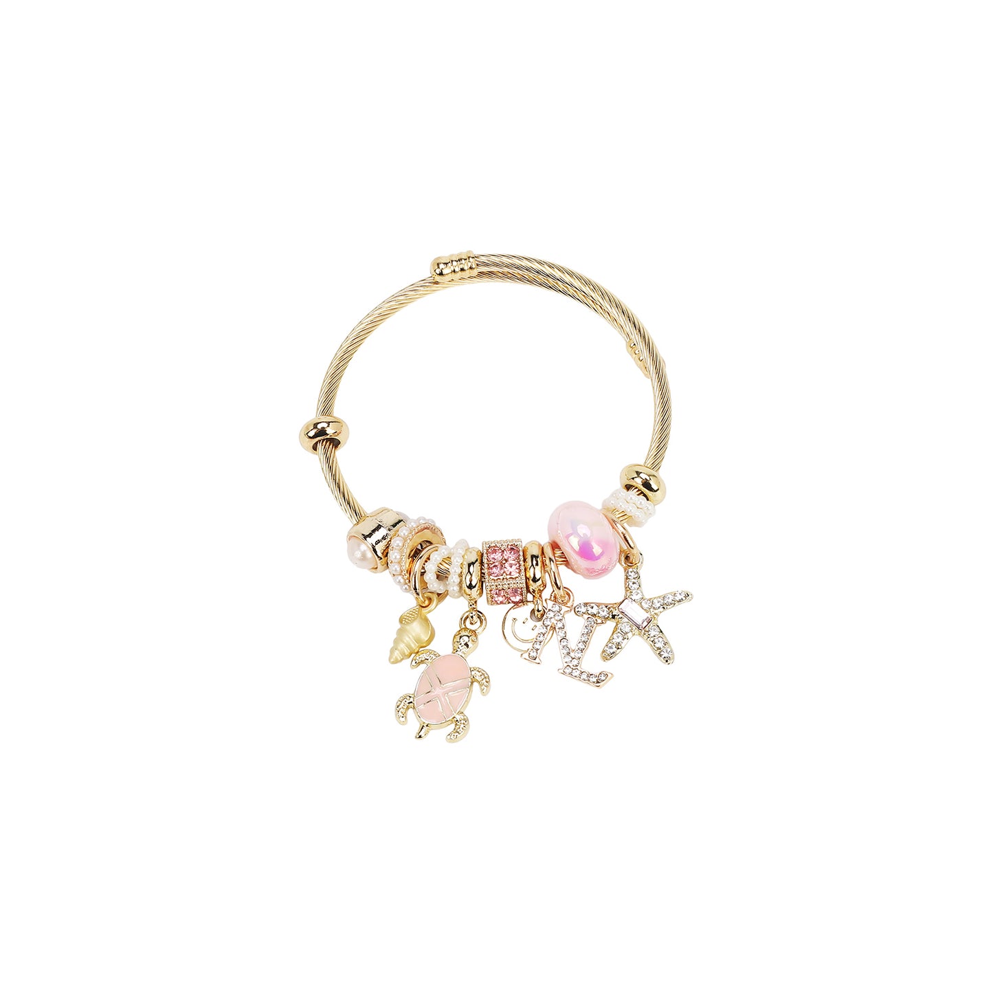 GOLD OCEAN CHARM CABLE BRACELET - BR8023 BLACK / BLUE / PINK