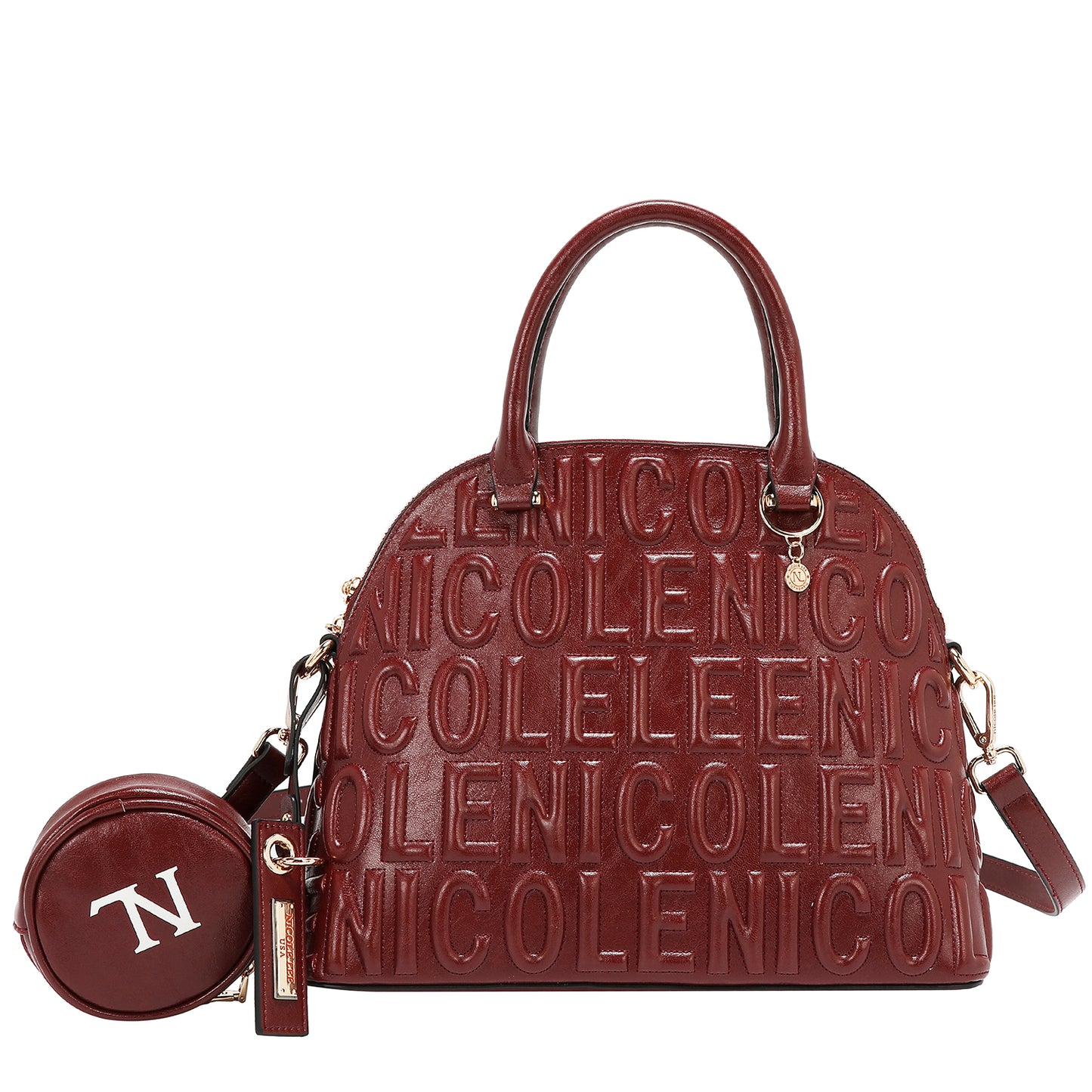 EMBOSSED LOGO DOME BAG - EMB17453 OLIVE / WHITE / BLACK/ BROWN
