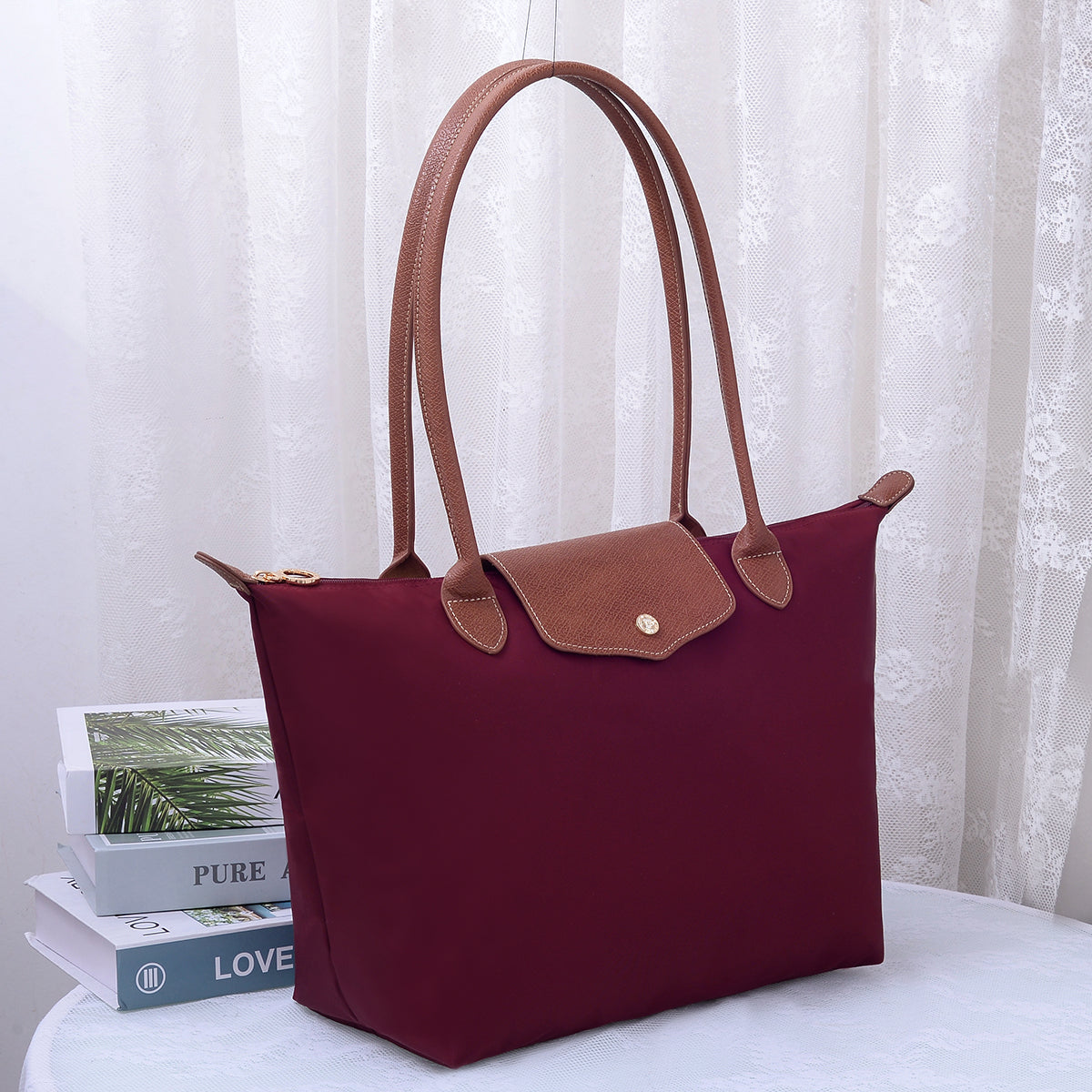 HM785 Nylon LOGO Flap Tote Bag