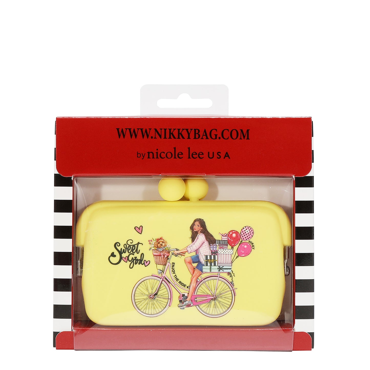 SILICONE CLASP COIN PURSE - NK25038 CHERRY LIPS BLACK / SWEET GIRL YELLOW