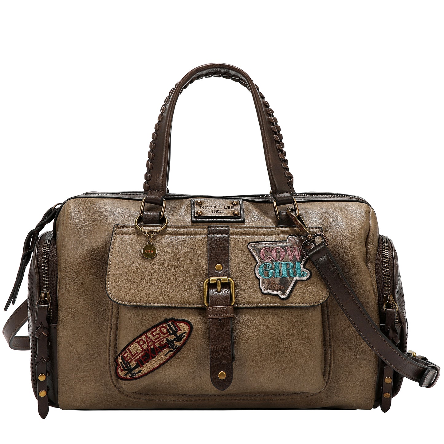 VINTAGE PATCH BOSTON BAG P17466 BROWN / OLIVE / TAUPE