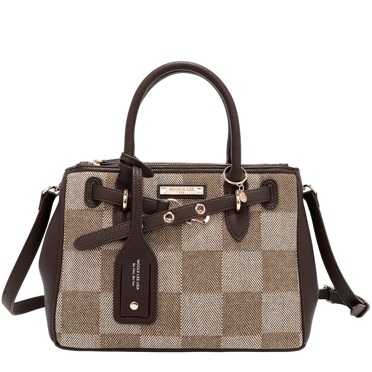 CHIC CHECK SATCHEL BAG - P17532 LIGHT BROWN / BROWN