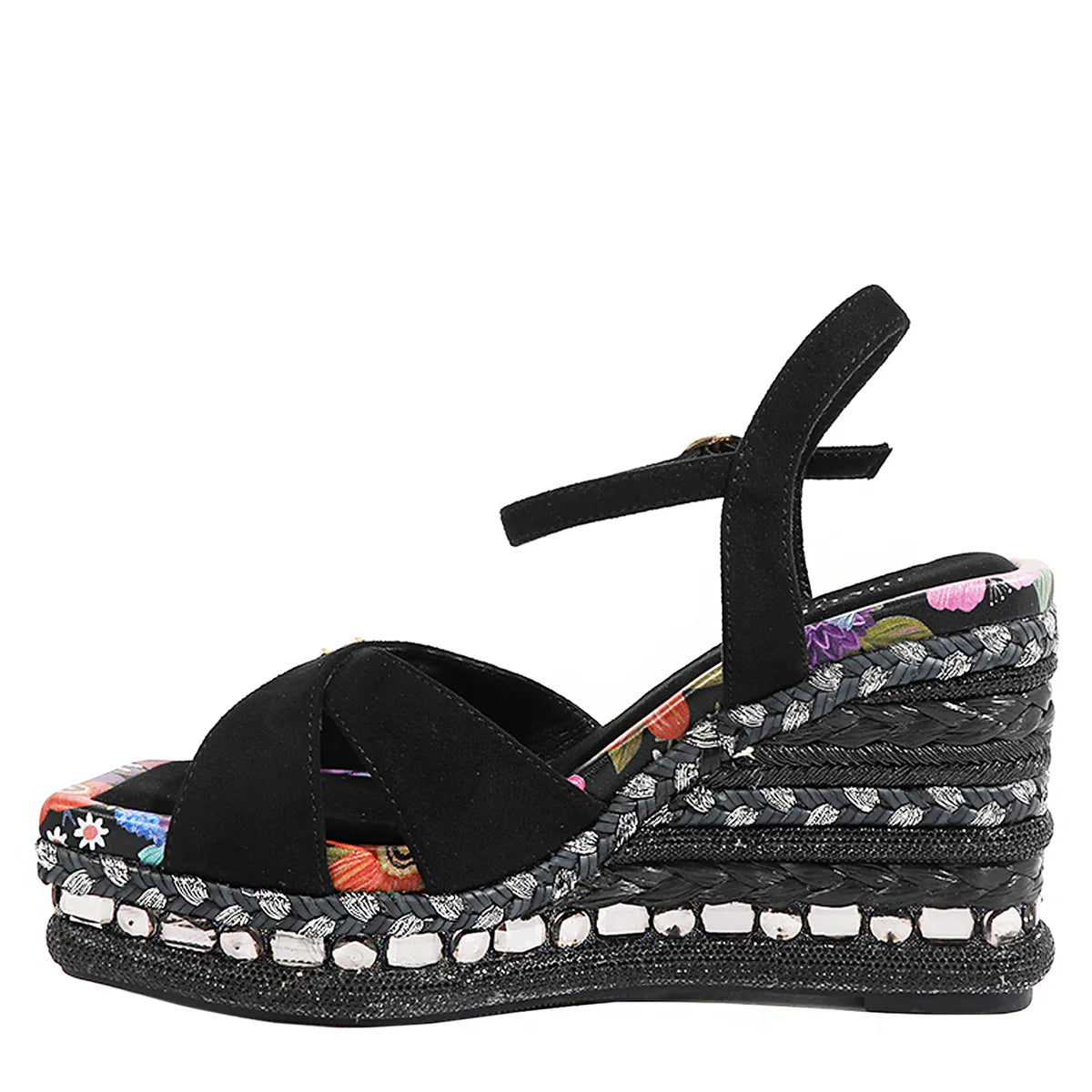 BONNIE ESPADRILLE WEDGE SANDAL - SNDL23103 HOT PINK / BLACK / BEIGE