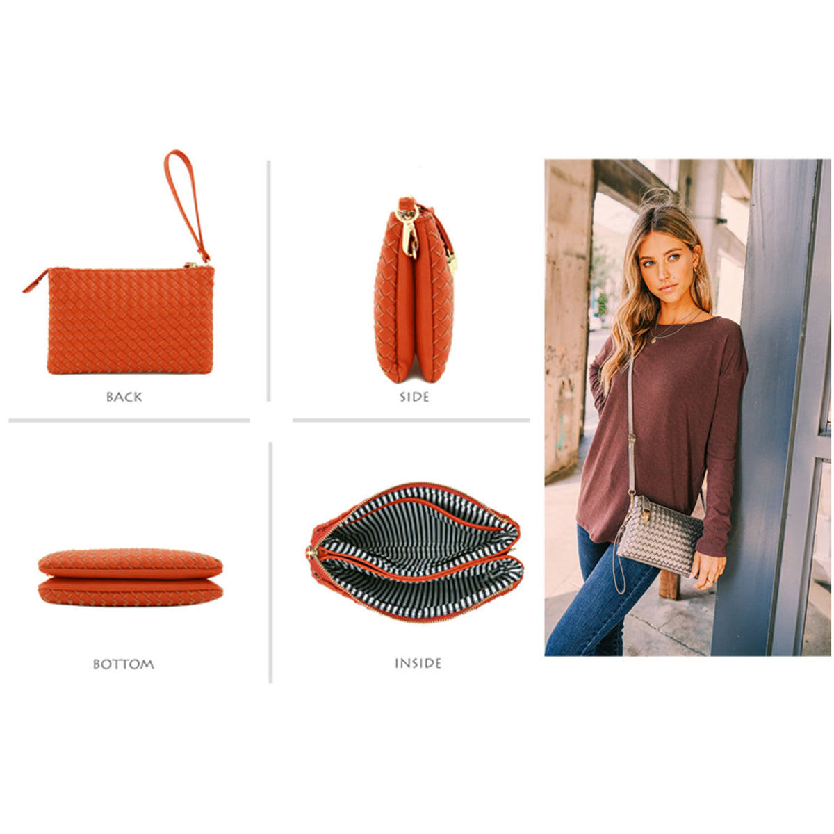 WU112 Fashion Woven Clutch Crossbody Bag