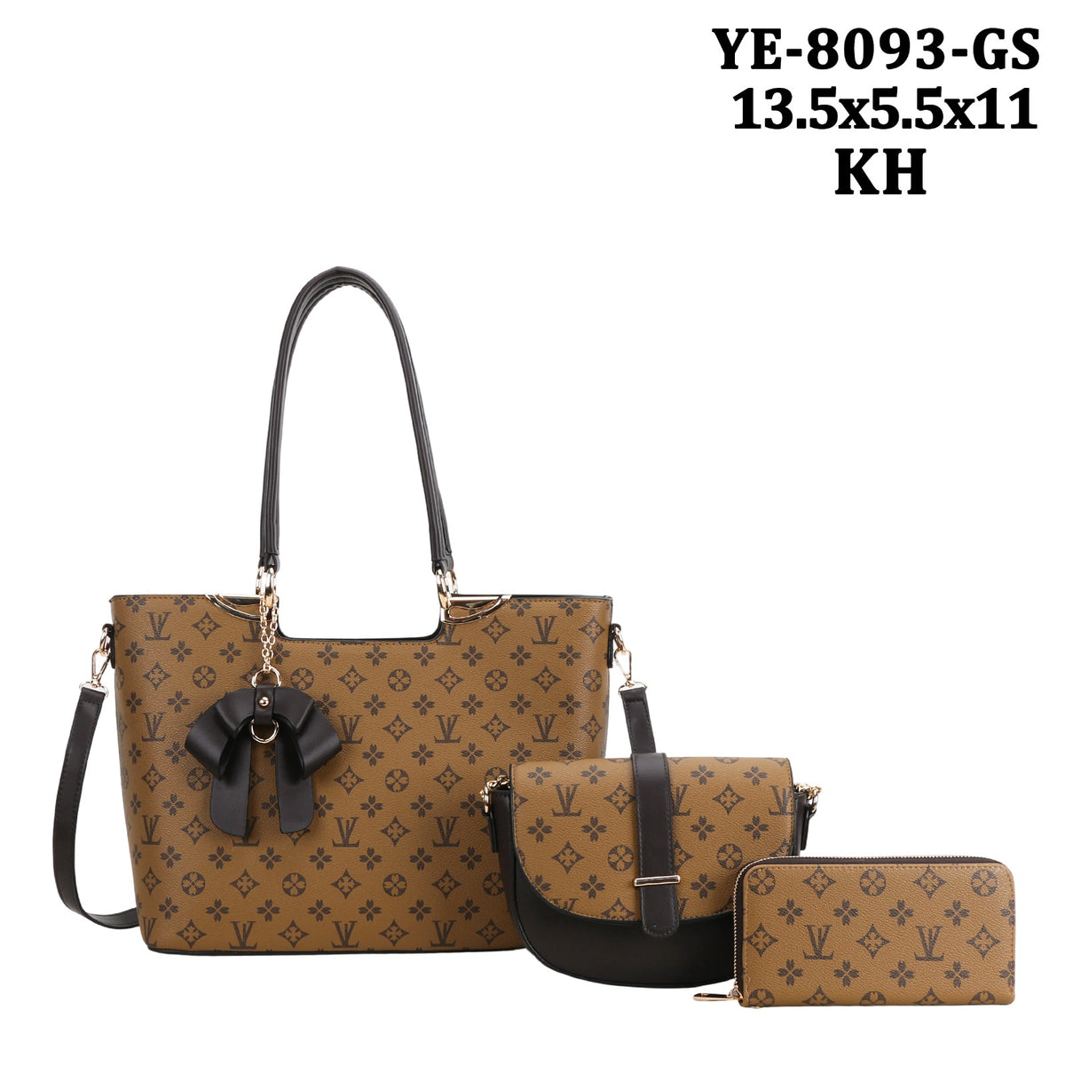 YE-8093 3 in 1 Design Print Flower Tassel Handbag Wallet Set