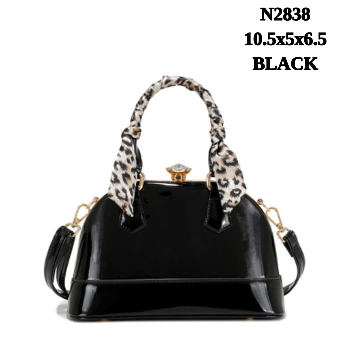 N2838 Luxe Embossed Patent Leather Shoulder Bag with Scarf