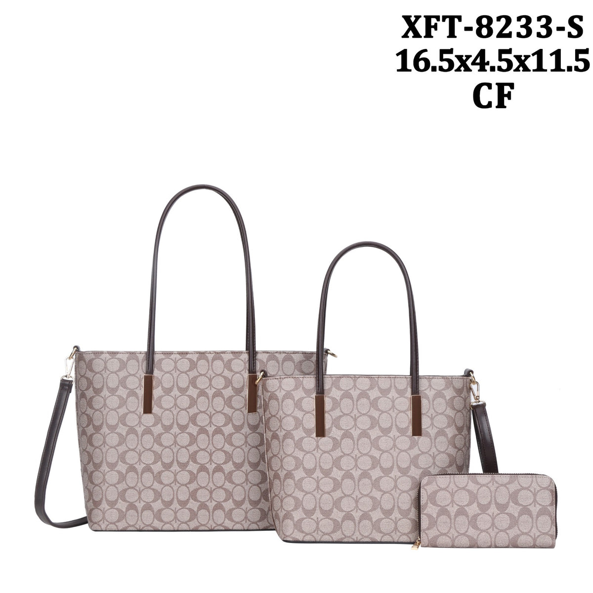 XFT-8233-S 3 in 1 Oval Monogram Tote Bag w Matching Wallet Mini Bag