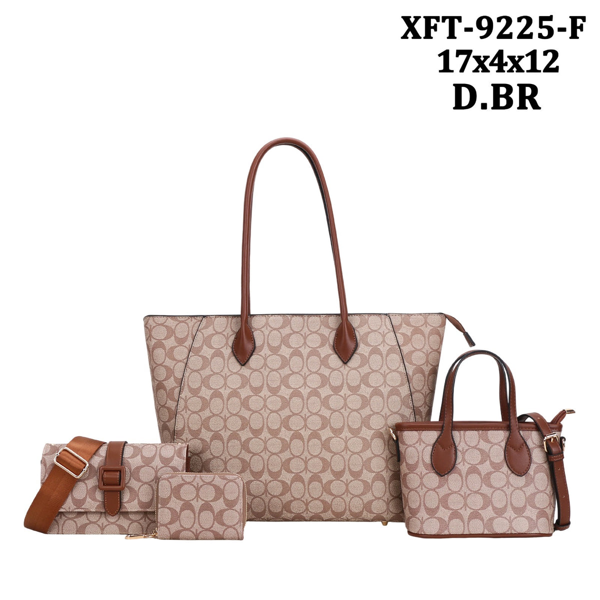 XFT-9225-F 4 in 1 Oval Print Design Tote Bag W Crossbody set and wallet