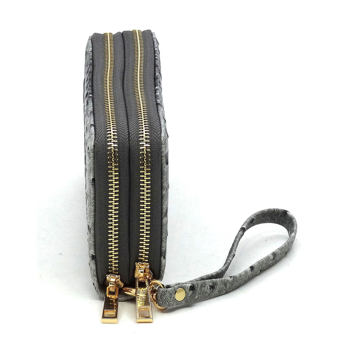 OS0012 Ostrich Croc Double Zip Around Wallet Wristlet