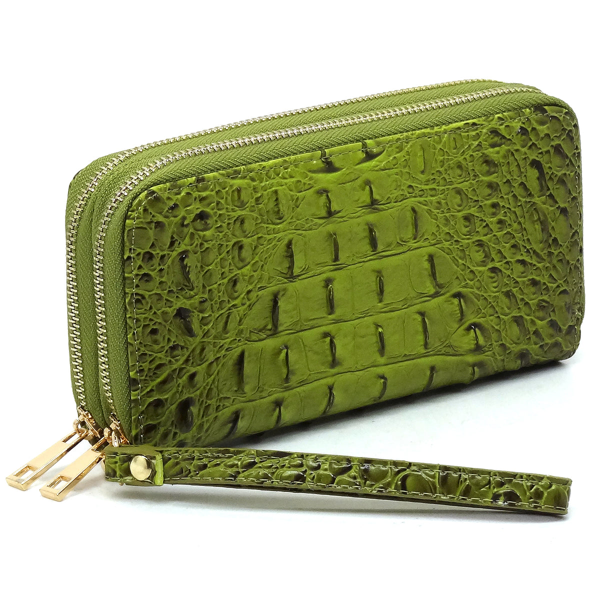 AC0012 Croc Alligator Double Zip Around Wallet Wristlet