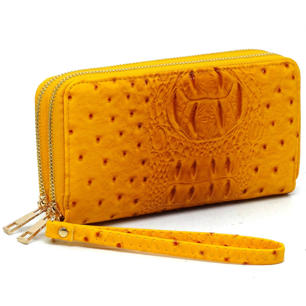 OS0012 Ostrich Croc Double Zip Around Wallet Wristlet