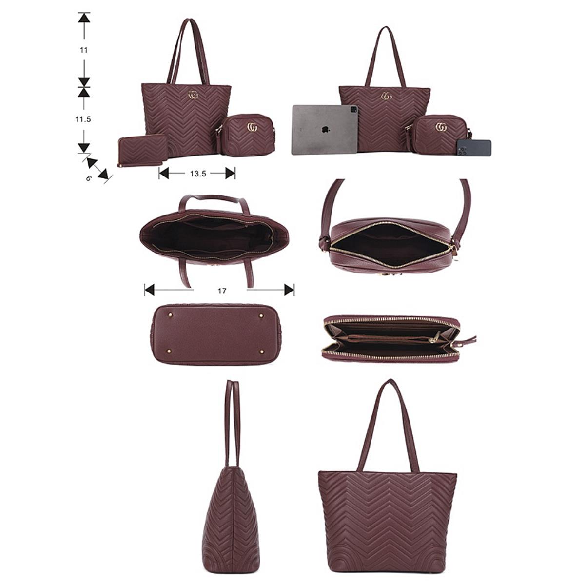 ZW-31968-SET 3In1 Quilted Pattern Design Tote Bag W Crossbody And Wallet Set