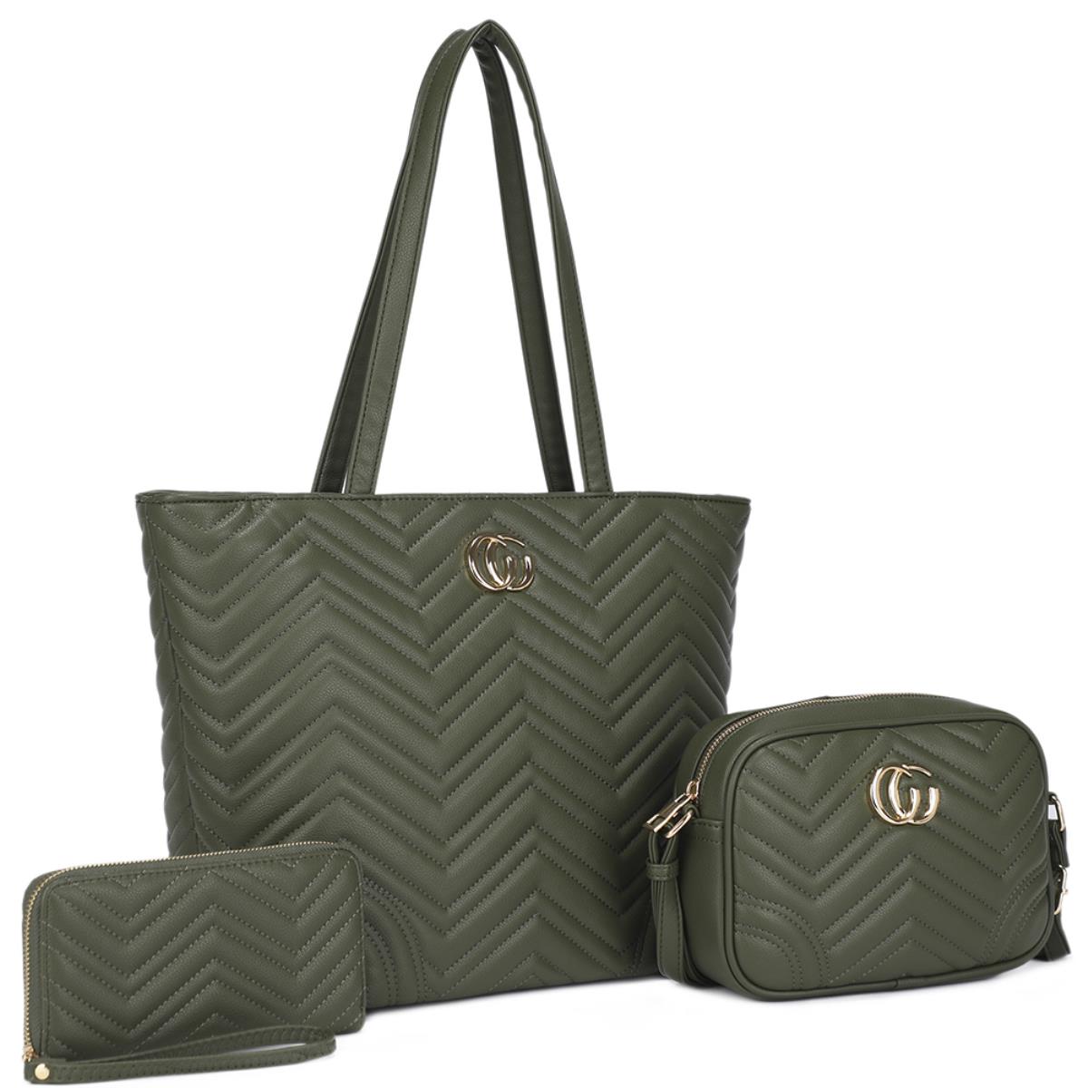 ZW-31968-SET 3In1 Quilted Pattern Design Tote Bag W Crossbody And Wallet Set
