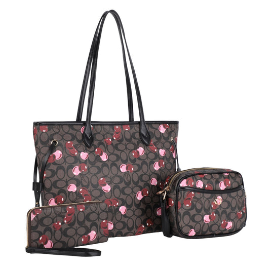 ZW-31626 3-in-1 Oval ROSE GLAM Monogram Handbag / Crossbody Wallet Set