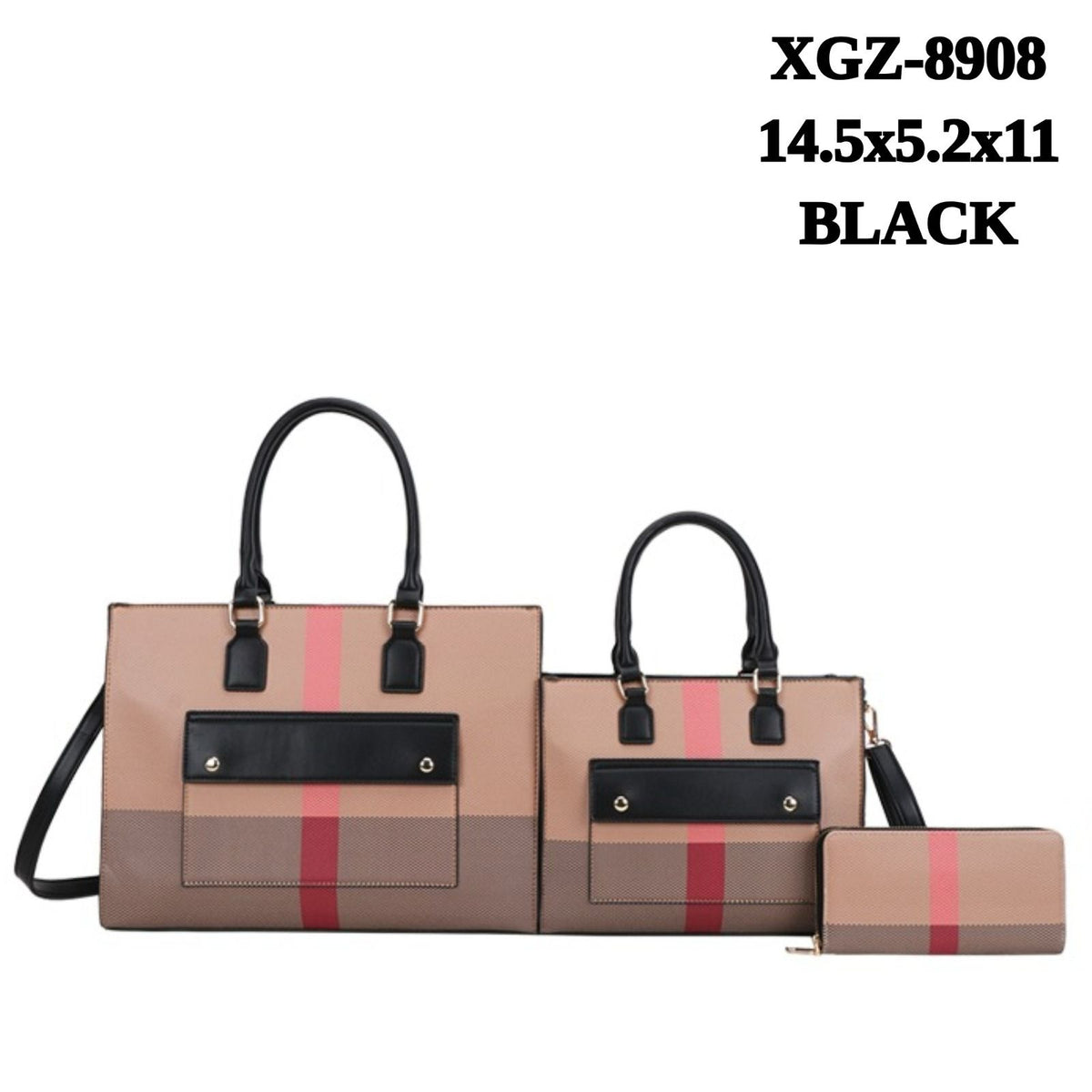 XGZ-8908 3 In1 Print Handle Satchel Bag with Wallet