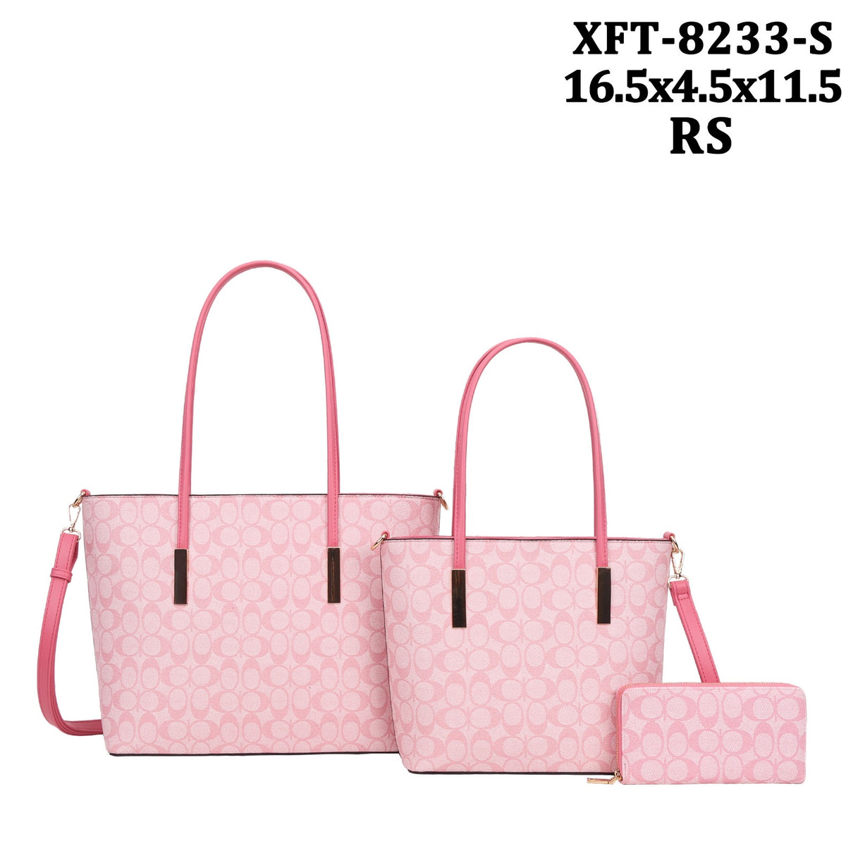 XFT-8233-S 3 in 1 Oval Monogram Tote Bag w Matching Wallet Mini Bag