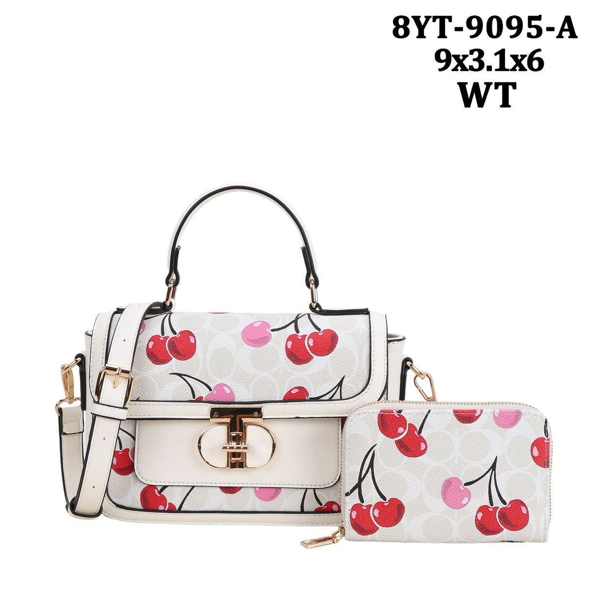 8YT-8095-A Oval Monogram/ Cherry Print Satchel Bag 2 in 1