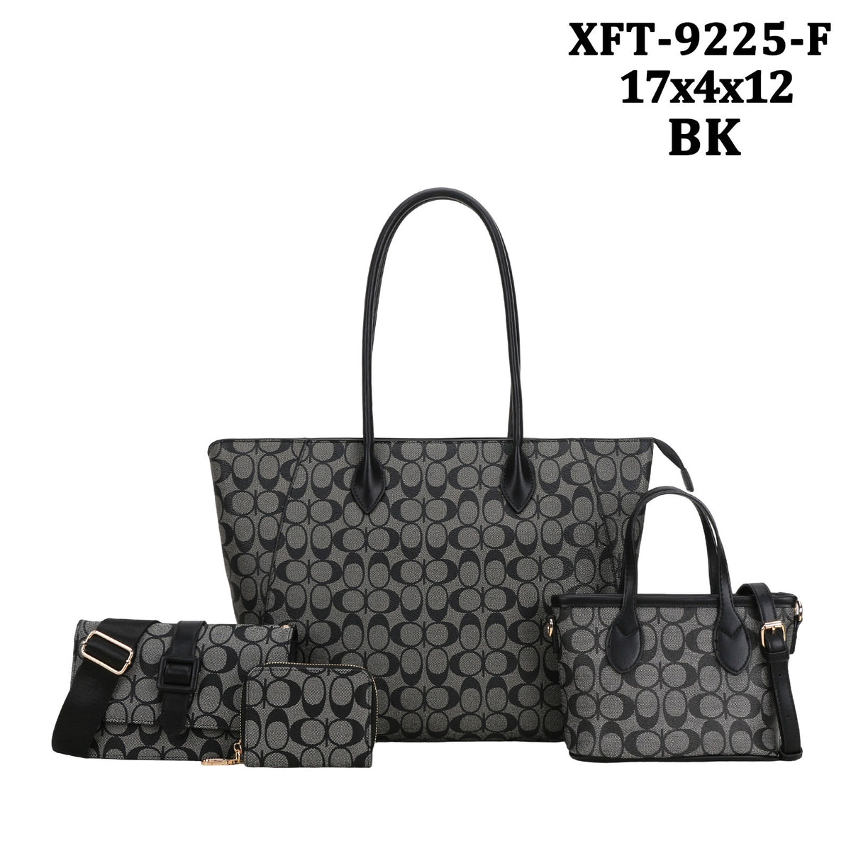 XFT-9225-F 4 in 1 Oval Print Design Tote Bag W Crossbody set and wallet