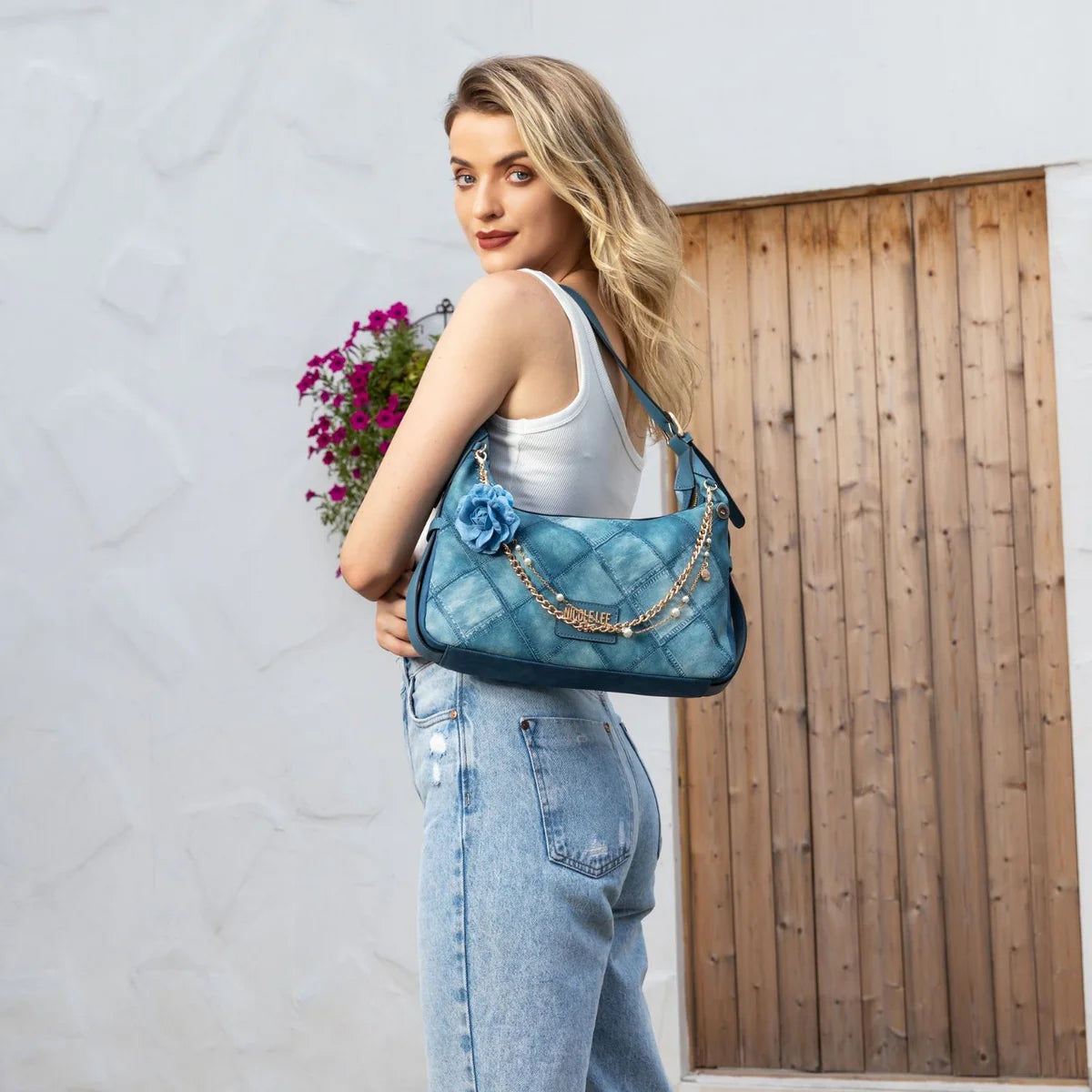 BLUE FLOWER SHOULDER BAG - P17092 BLUE