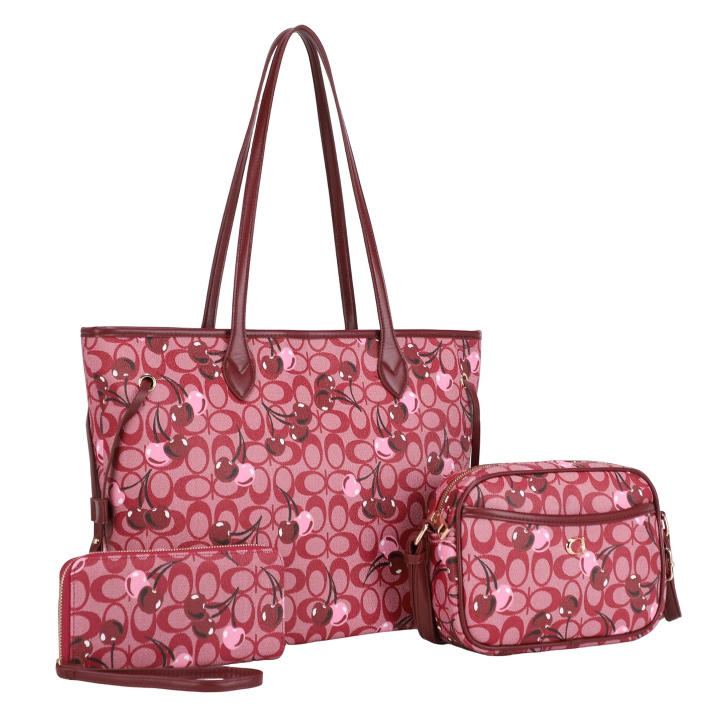 ZW-31626 3-in-1 Oval ROSE GLAM Monogram Handbag / Crossbody Wallet Set