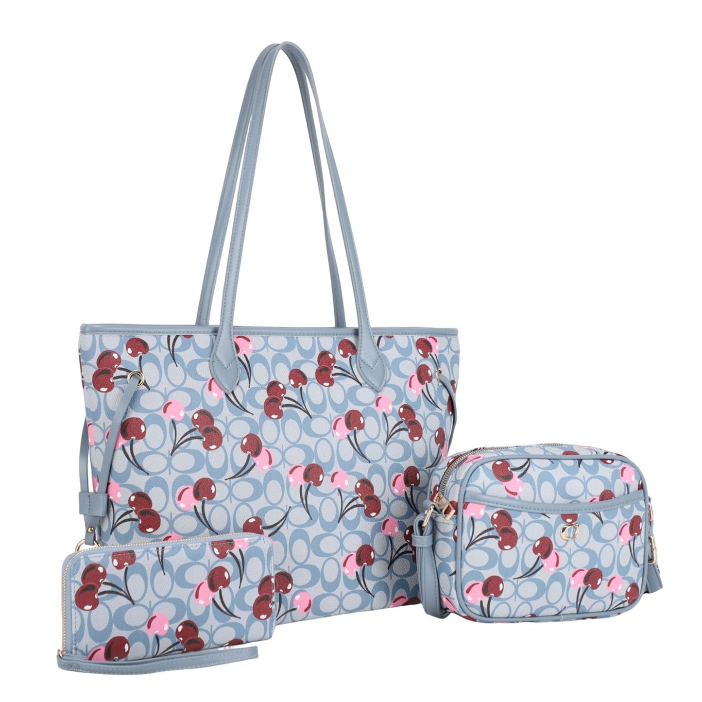 ZW-31626 3-in-1 Oval ROSE GLAM Monogram Handbag / Crossbody Wallet Set