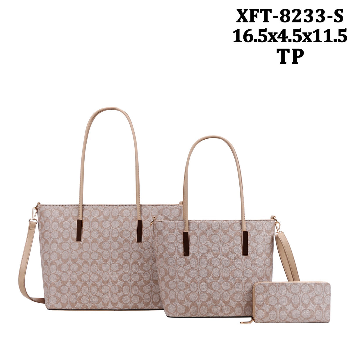XFT-8233-S 3 in 1 Oval Monogram Tote Bag w Matching Wallet Mini Bag