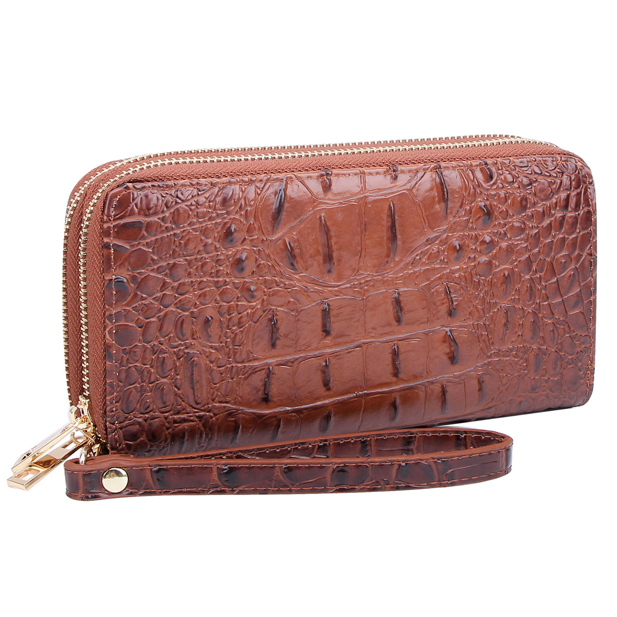 AC0012 Croc Alligator Double Zip Around Wallet Wristlet