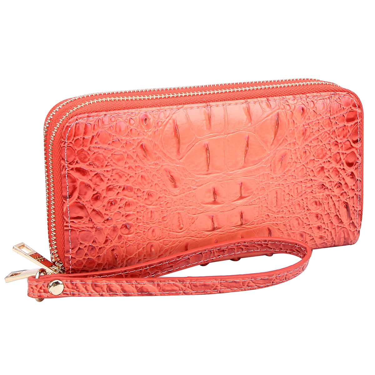 AC0012 Croc Alligator Double Zip Around Wallet Wristlet
