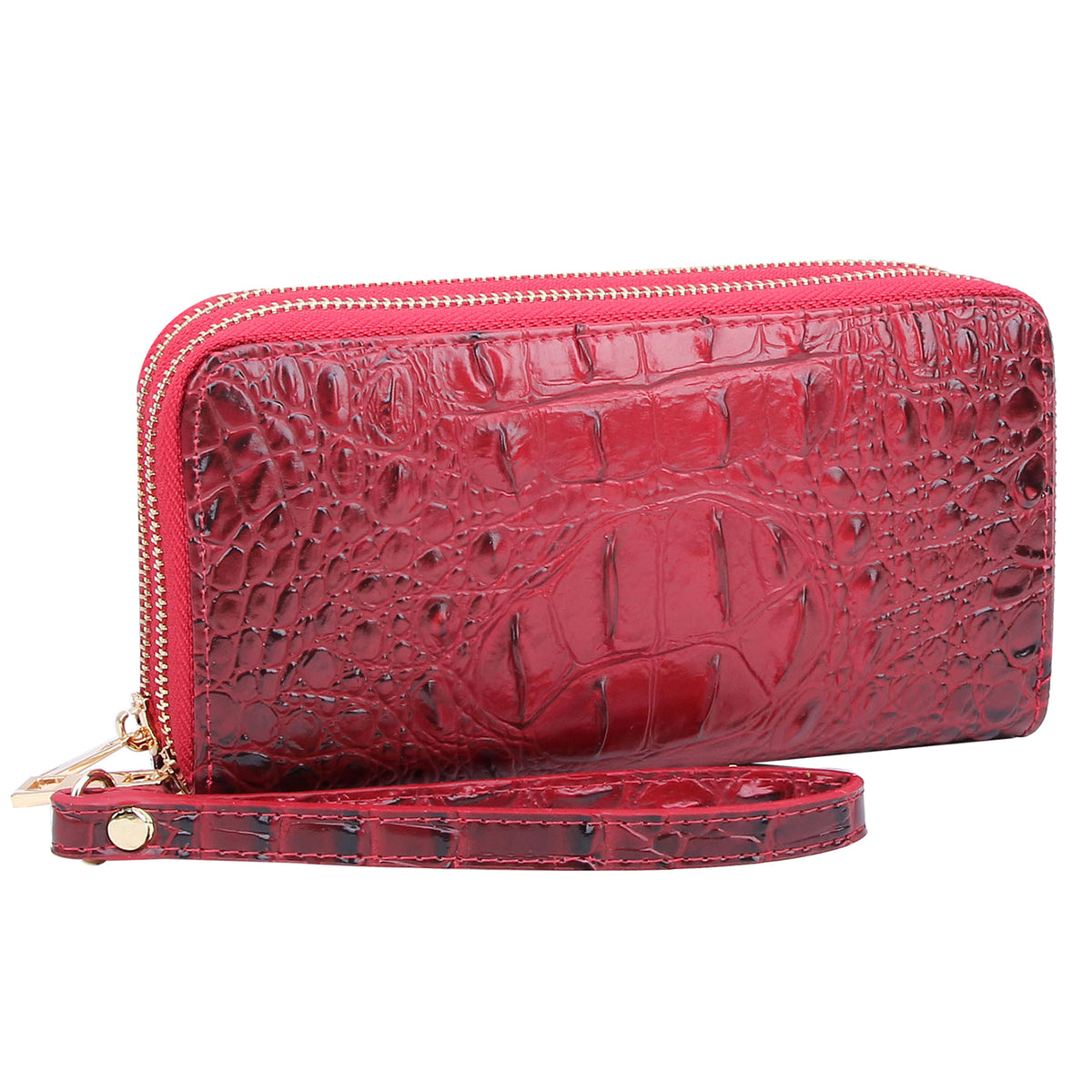 AC0012 Croc Alligator Double Zip Around Wallet Wristlet