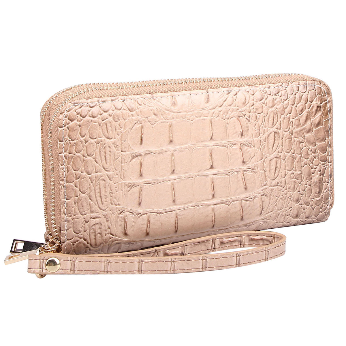 AC0012 Croc Alligator Double Zip Around Wallet Wristlet