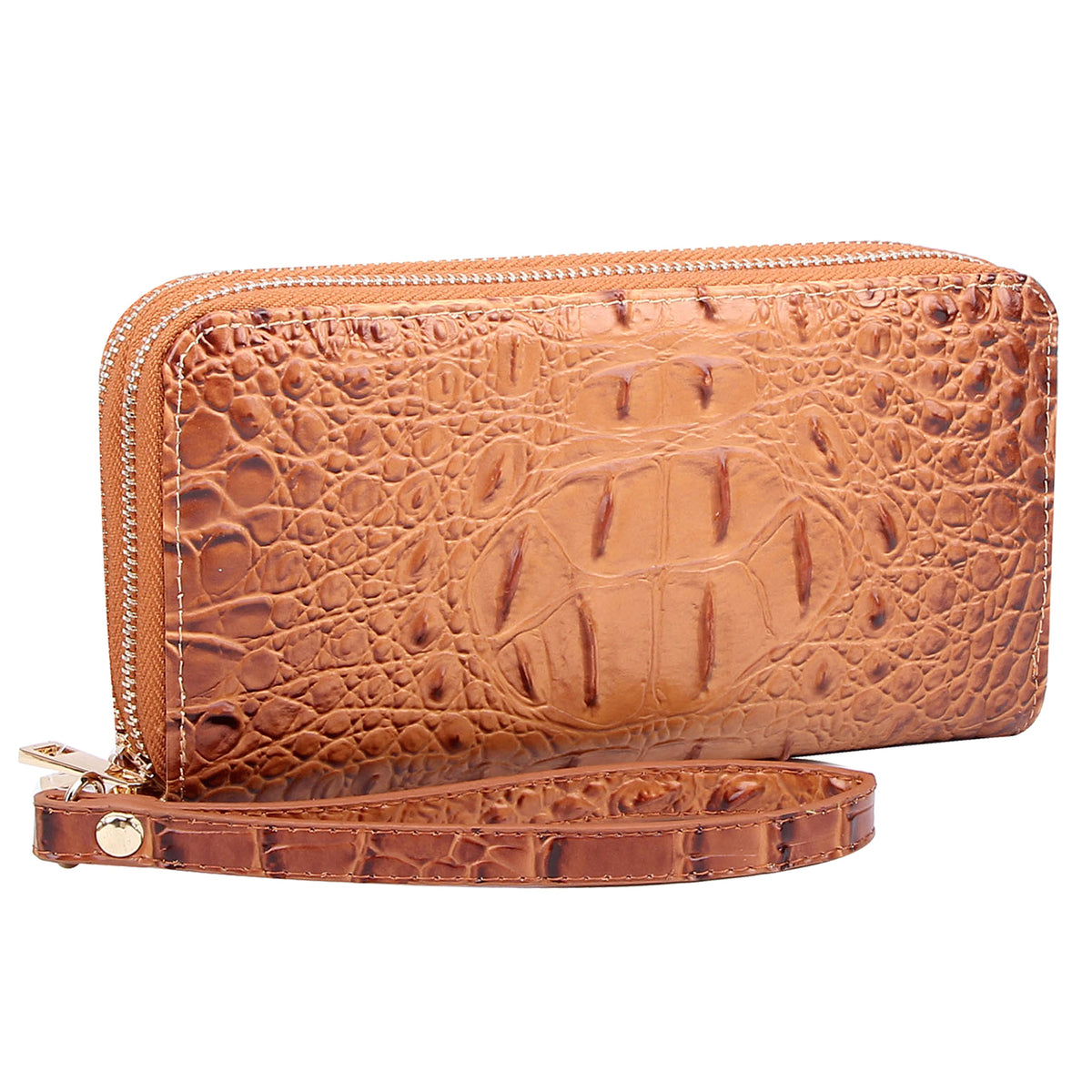 AC0012 Croc Alligator Double Zip Around Wallet Wristlet