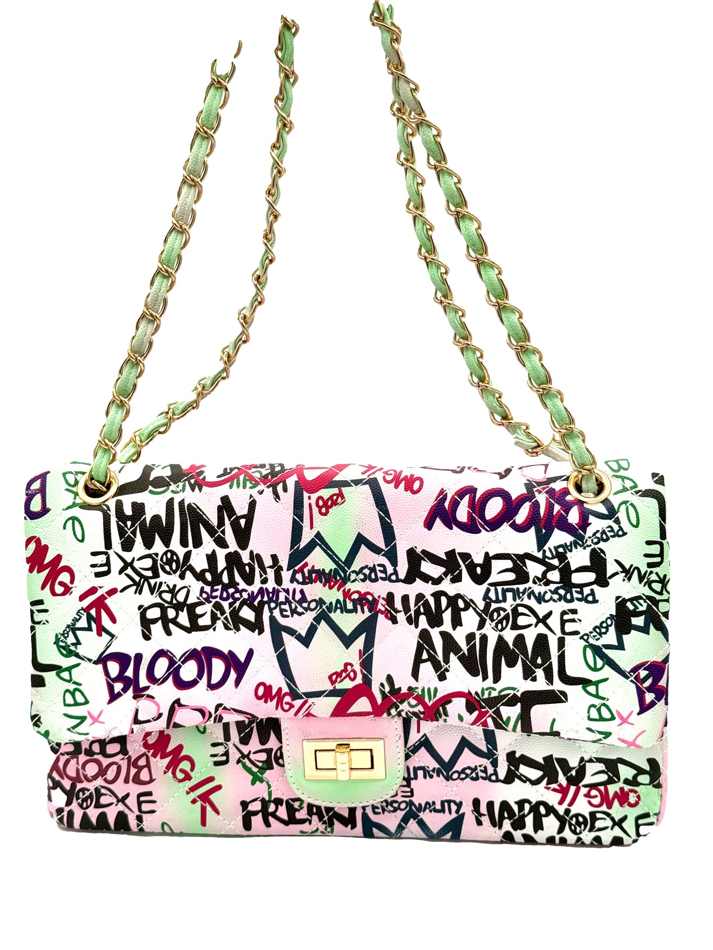 6411 Medium Size Graffiti Shoulder Handbag