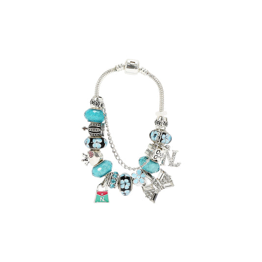 SILVER CHARM BRACELET LIGHT BLUE - BR8005 SILVER BLUE