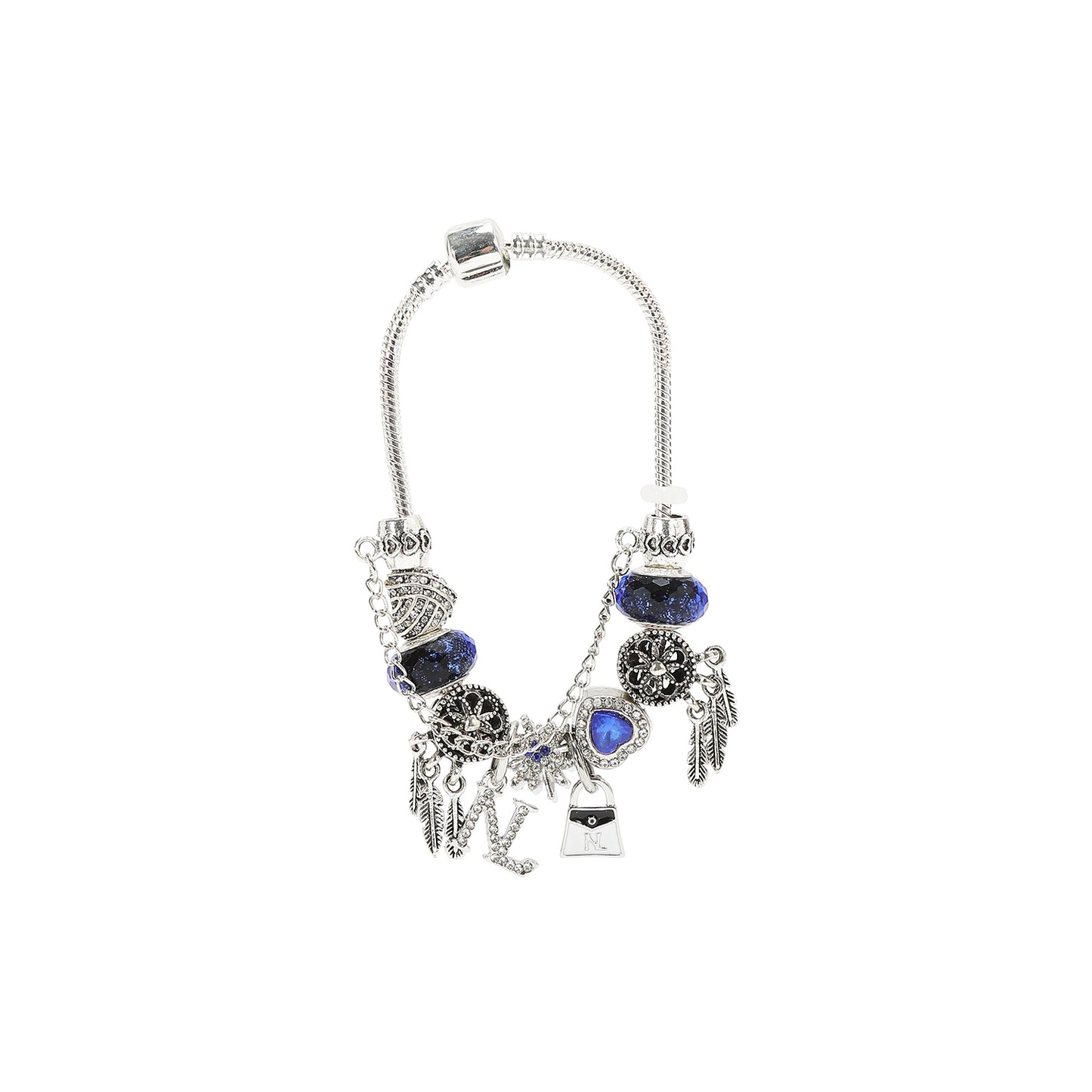 SILVER CHARM BRACELET BLUE - BR8006 BLACK