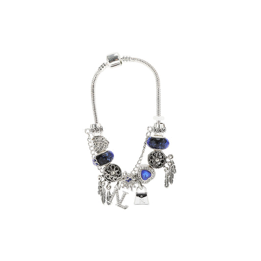 SILVER CHARM BRACELET BLUE - BR8006 BLACK