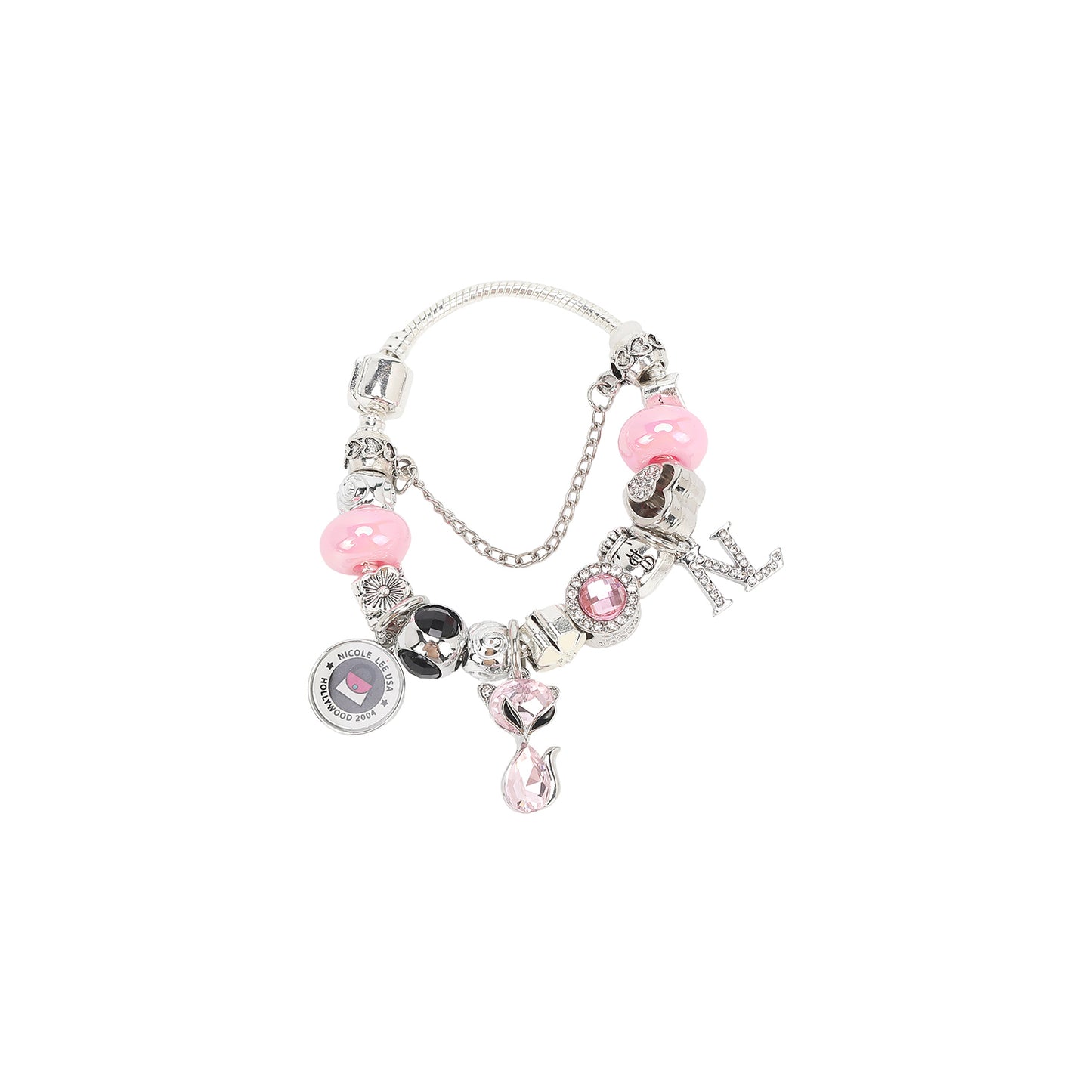 SILVER CHARM BRACELET PINK - BR8008 SILVER PINK