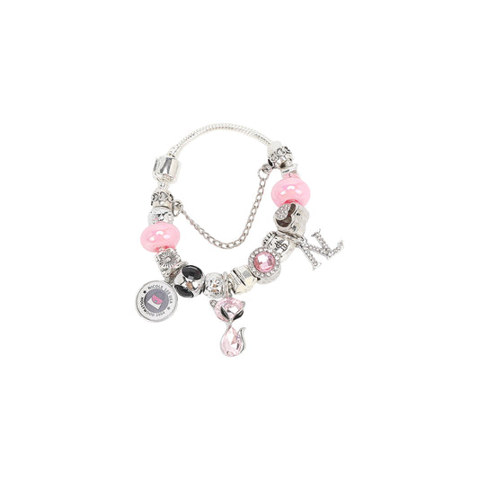 SILVER CHARM BRACELET PINK - BR8008 SILVER PINK