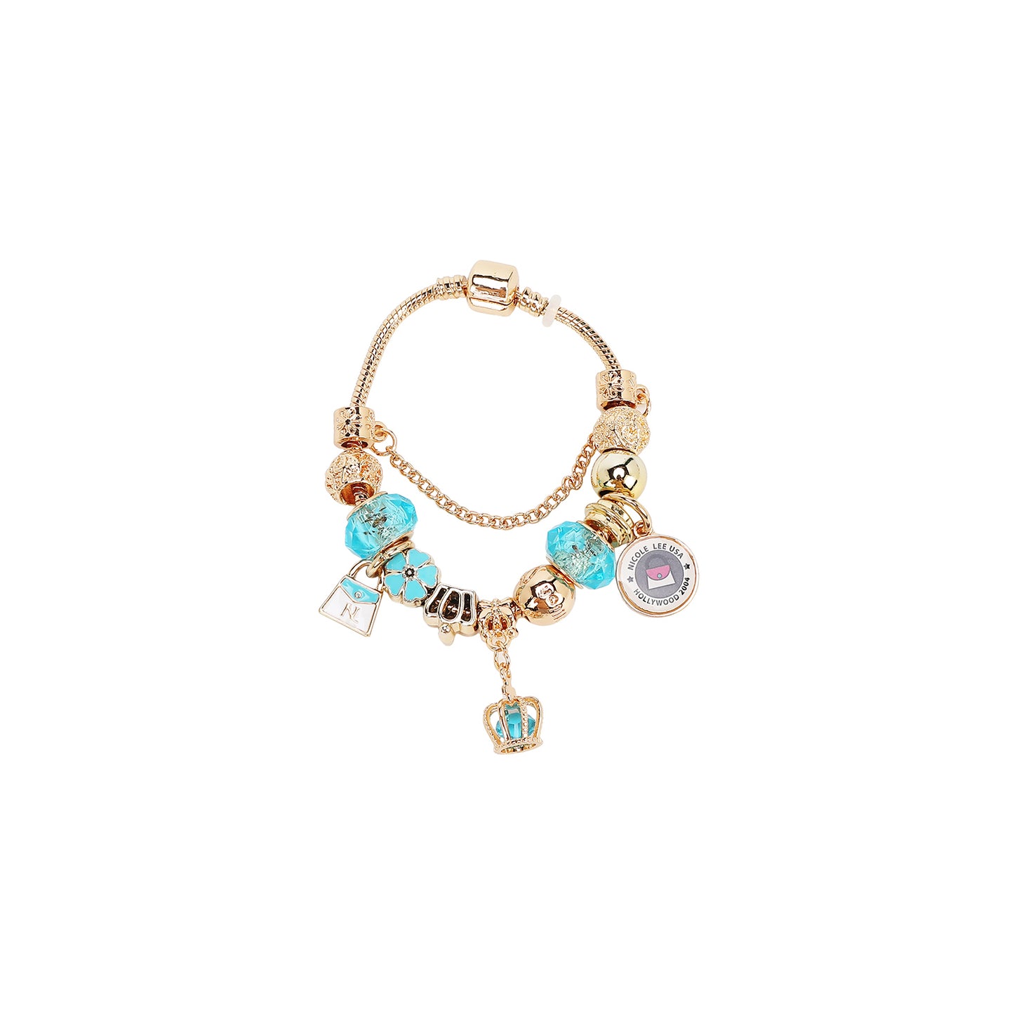 GOLD CHARM BRACELET BLUE - BR8012 GOLD BLUE