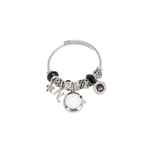 CHARM WATCH BRACELET BLACK - BR8012 SILVER BLACK