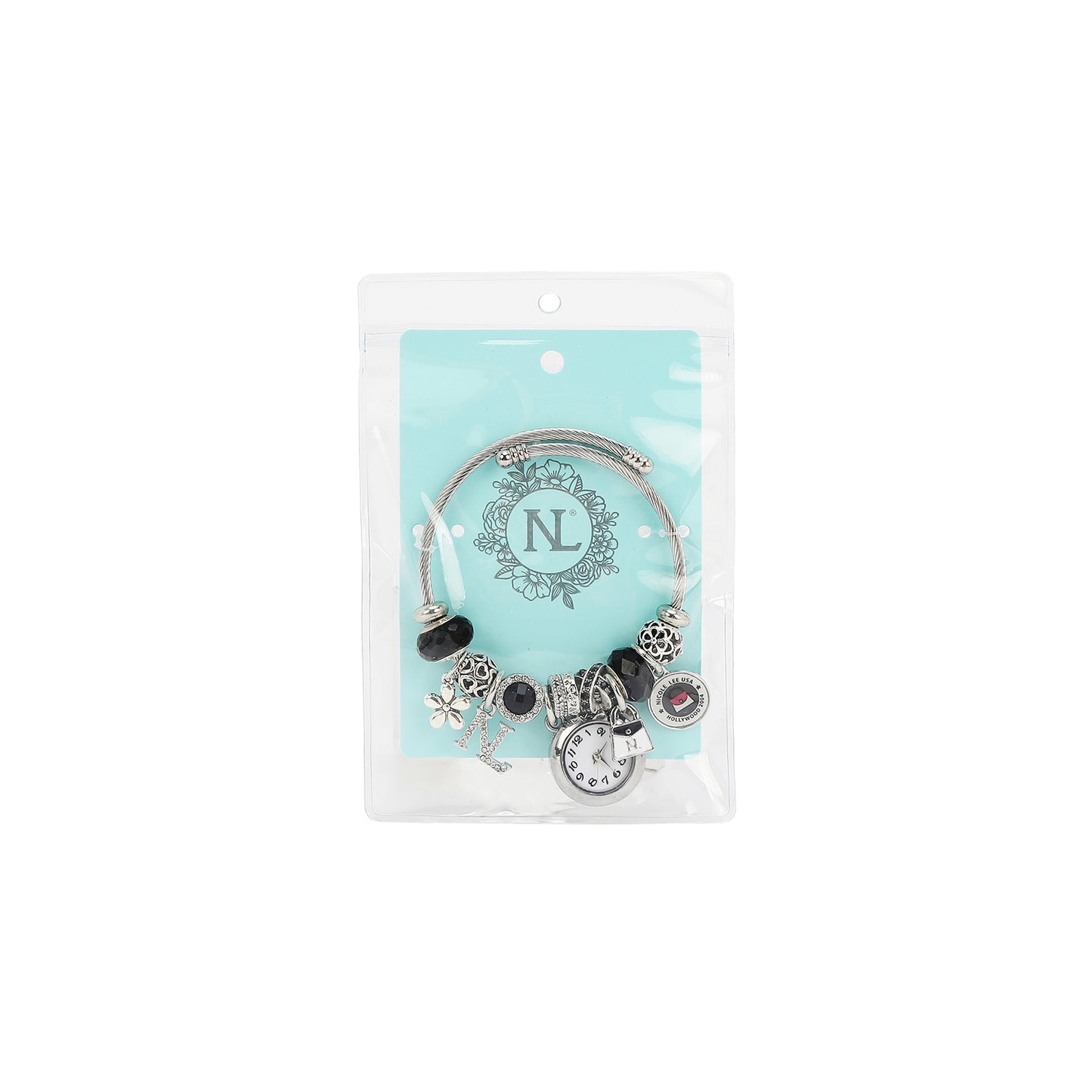 CHARM WATCH BRACELET BLACK - BR8012 SILVER BLACK