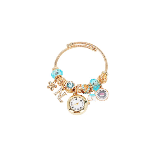 CHARM WATCH BRACELET BLUE - BR8014 GOLD BLUE