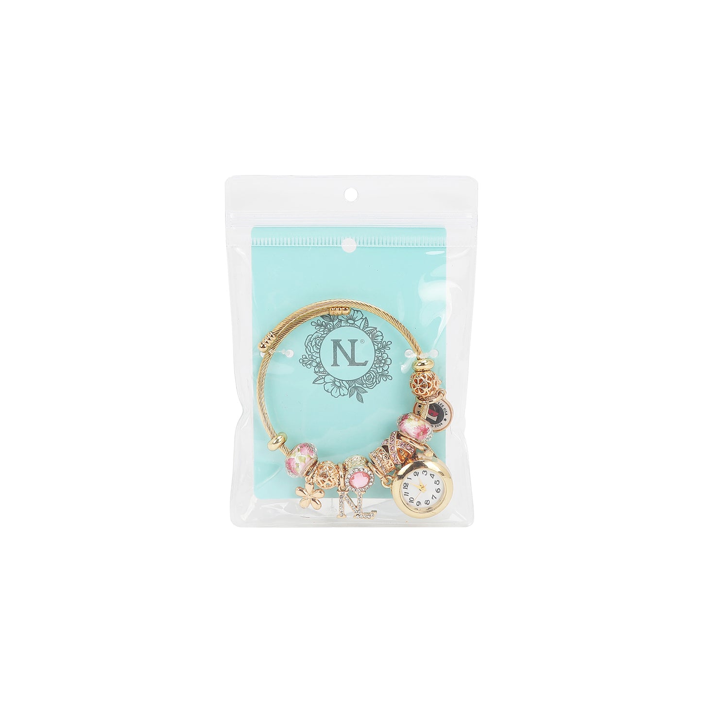 CHARM WATCH BRACELET PINK - BR8015 GOLD PINK