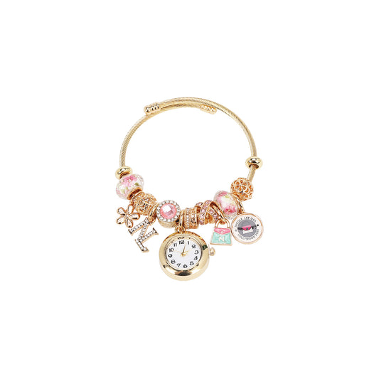 CHARM WATCH BRACELET PINK - BR8015 GOLD PINK
