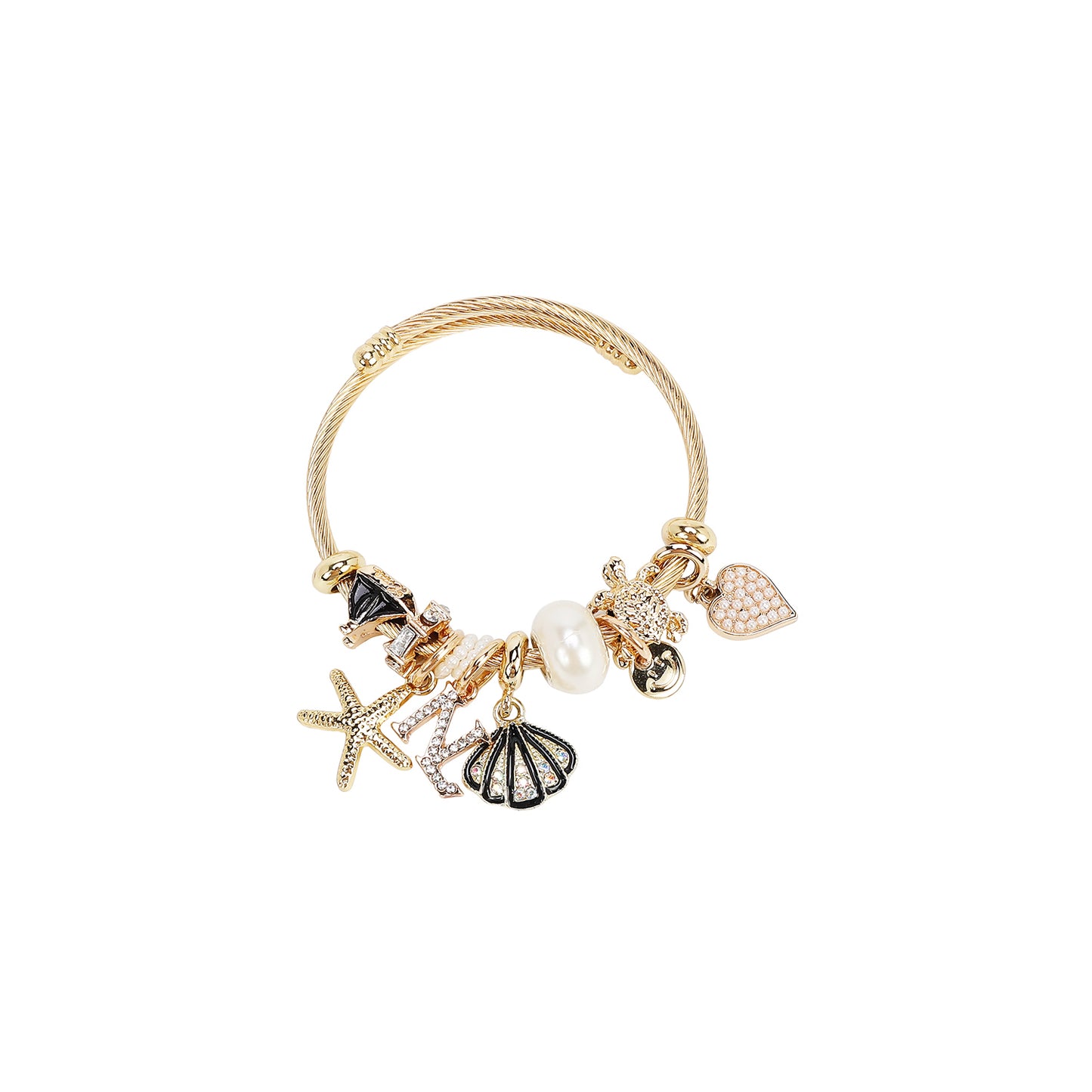 GOLD CABLE CHARM BRACELET - BR8021 BLACK / PINK / BLUE