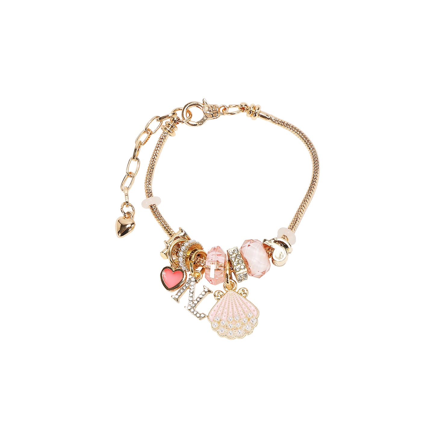 GOLD CHAIN CHARM BRACELET - BR8022 PINK./ WHITE